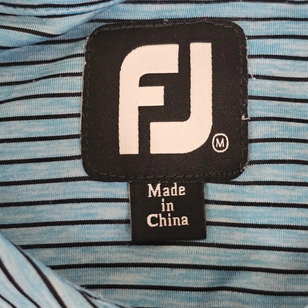 FootJoy Mens Striped Golf Polo Shirt Blue Black Short Sleeve Size M‎ 27422